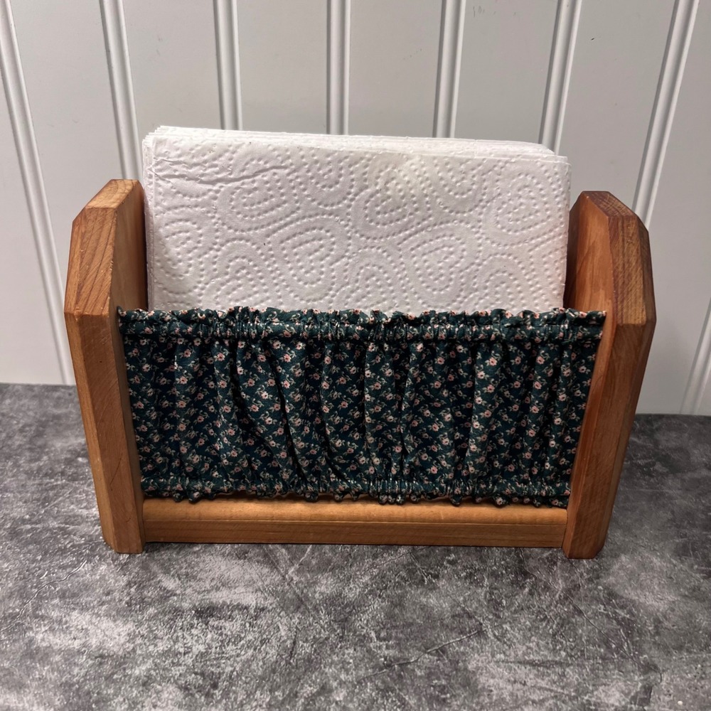 Vintage Handmade Wooden Green Napkin Holder | Cottagecore Grandma
